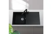 ACA 1000x500x200mm Granite Stone Kitchen Sink with Drainboard Strainer Waste Overflow Sink Single Bowl Black