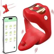 Cock Ring Vibrator with Tongue Stimulator Sex Toys, Penis Sleeve with 10 Vibration Modes & App Remote Control, IPX7 Waterproof Silicone Vibrating Penis Ring, Adult Toys for Men Couples