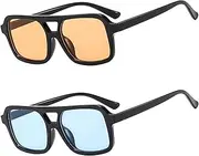 [MUNSADE] Retro Square Aviator Sunglasses for Women Men 70s Vintage Trendy Rectangle Sun Glasses UV Protection