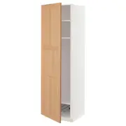 METOD high cabinet w shelves/wire basket, white/Vedhamn oak, 60x60x200 cm