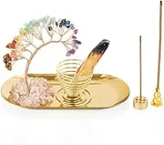 ZenBless 7 Chakra Healing Crystal Tree Incense Holder Palo Santo Holder Sage Burner Brass Ash Catcher for Incense Sticks/Coil Incense/Incense Cones Yoga Meditation Zen Spiritual Room Home Decoration