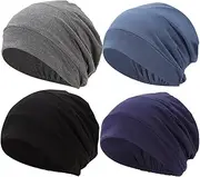 [JarseHera] 4PCS Cotton Skull Caps Chemo Headwear Women Sleep Caps Cancer Headcaver Slouchy Beanie for Men