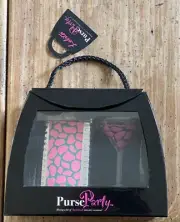 LOLITA Purse Party BOXED SET: Mini FLASK,MARTINI GLASS,CLOTH BAG Pink Giraffe