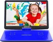 DBPOWER 17.9" Portable DVD Player with 15.6" Large HD Swivel Screen, 6 Hour Rechargeable Battery, Support USB/SD Card/Sync TV/Multiple Disc Formats, High Volume Speaker, Car Charger, Blue
