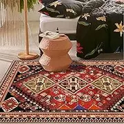 Area Rugs for Bedroom 90cm x 150cm,Red Retro Pattern Soft Short Pile for Kitchen Home Decor Office Carpet