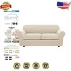 Thicker Jacquard Sofa Covers with Elastic Closure - 2 Cushion Fit, Natural Color