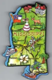 MISSISSIPPI ARTWOOD STATE MAP MAGNET JACKSON BILOXI NATCHEZ