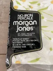 Vintage Morgan Jones Beige Daisies Twin Fitted Sheet Percale No Iron NOS