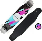 Sports Longboard Skateboard, 43" 7-Layer Maple Double Tilt Rhythm Pattern Four-Wheel Flashing Brush Street Dance Board Suitable for Beginners Adults