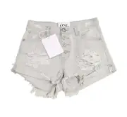 One Teaspoon Size 26 Ice Grey Hawks Distressed Denim Shorts Summer Brand New