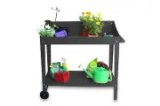 Greenlife Sturdy Metal Raised Mobile Potting and Planting Work Bench - Charcoal