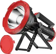 BUYSIGHT Rechargeable Spotlight Flashlight High Lumens 2000, 620 Yards Light Distance, Work Light Spot Lights Outdoor Handheld, Waterproof searchlight Side foodlight Searchlight with Stand&red Lens