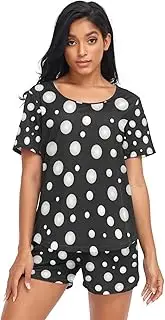 [RPLIFE] Black Polka Dot Sleepwear Short Sets for Women, Matching Pajama Sets, Black Polka Dot, XX-Large