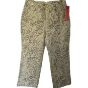 Vintage Dockers Capri Pants White Black Floral Womens 6 Lower Rise Stretch NWT