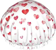 Falling Red Hearts Print Various Activities Shower Cap Reusable Soft And Lightweight Bath Hair Cap Long Hair