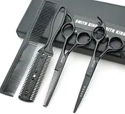 Hair Cutting Scissors Set with Combs Lether Scissors Case,Hair cutting shears Hair Thinning shears For Personal and Professional (5.5 inch, Black)