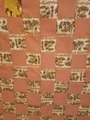Unfinished Quilt Top Granny Square Patchwook Handstitched Peach & Florals 68x84