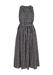 S Max Mara Gina Printed Cotton Midi Dress - Navy - 16 (UK16 / XL) 16 (UK16 / XL)
