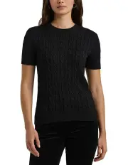 [Polo Ralph Lauren] Metallic Cable Knit Short Sleeve Sweater in Black