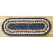 Earth Rugs 52-TR079 Oval Braided Table Runner- Light Blue- Dark Blue and Mustard