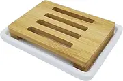 Lofekea Ceramic Soap Dish Bamboo Soap Holder for Bathroom and Shower Double Layer Draining Soap Box