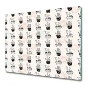 Glass Kitchen Chopping Board Worktop Saver Pink cactus Cacti 60x52