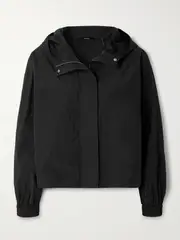 [Theory] Theory - Hooded Gathered Cotton-blend Shell Jacket - Black - large large Black