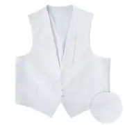 NEW Mens Adj. White Pique Cotton Tuxedo Vest Pre tied Bow All Sizes REAL POCKETS