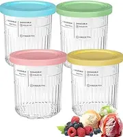 [UVAPEK] Pint Containers 4 Pack Replacement for 24 oz Ninja Creami Deluxe Pints and Lids, Compatible with Ninja 11-in-1 NC500 NC501 Series Creami Deluxe ice Cream Makers, XL Cups, Dishwasher Safe