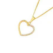 9ct Gold Cz Open Heart Pendant in Clear