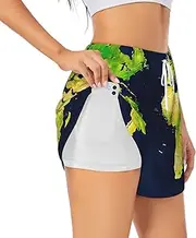 [WURTON] World Map Print Exercise Gym Workout Shorts Women's Athletic Shorts Dual-Layered Yoga Running Shorts