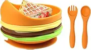 Kids Feeding Utensils, Silicone Weaning Utensils, Silicone Baby Feeding with Suction Bowl, Easy to Clean, Keeps Dishes Secure and Reduces Spills, 19x4x4cm, for Home and On The Go Use