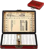 Mahjong Set with Wooden Storage Case Portable Mah Jong Game Set for Travel Family Leisure Time with Handle