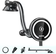 MAGJIEYX Fits Magsafe Car Mount Wireless Charger, Gooseneck Long Arm Suction Cup,Dashboard/Vent/Windshield for iPhone 14/13/12 Series/MagSafe Case/with Fast Charging[18W QC 3.0Adapter]