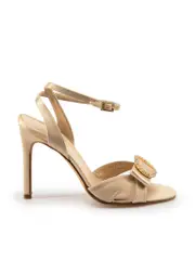 Beige Satin Crystal Buckle Sandals
