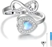 [oGoodsunj] Cremation Rings for Ashes Sterling Silver Infinity Urn Ring Memorial Remembrance Jewelry Ash Keepsake Gifts for Women Girls, Silver, Moonstone