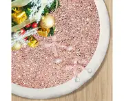 Christmas Tree Skirt, Pink Sparkly with Faux Fur Plush Christmas Decorations Tree Base Mat Thick Velvet Rugs for Xmas Party Home Decor (Pink)