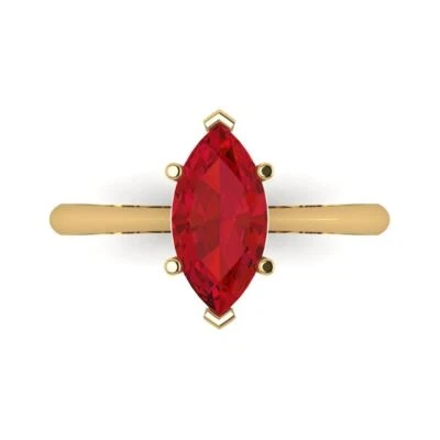14K Yellow Gold Solitaire Promise Ring, 1.5 ct Marquise Simulated Tourmaline