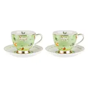 2x 2pc LMD Farm Lane New Bone China Tea Cup & Saucer 200ml Drinkware Set Green