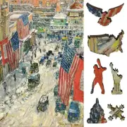 Wooden Jigsaw Puzzle for Adults by FoxSmartBox -215 Pieces- Flags on 57th Street