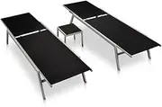 Camping Sunloungers Reclining Patio ChairsBlack Steel Sun Loungers with Table (2 pcs)