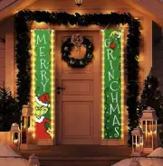 LED Christmas Decorations Grinch Max Front Door Porch Banner Merry Grinchmas