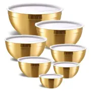 Moxinox Gold Mixing Bowls with Airtight Lids, Stainless Steel Nesting Mixing ...