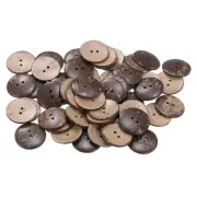 50pcs Sewing Button 30mm 4 Holes Wooden Round Craft Buttons, Brown