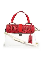 Red Snakeskin Push Lock Top Handle Bag