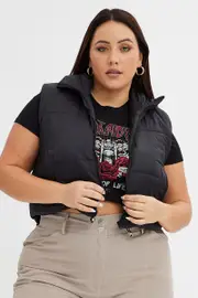 Black Puffer Vest Sleeveless Crop