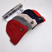 Smiley Face Applique Beanie A-172 - Navy Blue - One Size