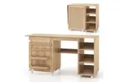 Giantex Folding Sewing Table Sewing Machine Craft Station w/Storage Shelves Rolling Cabinet Desk Natural