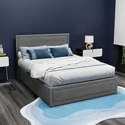 Artiss Double Bed Frame Platform Tufted Headboard Frames Gas Lift Beds Base with Storage Space Bedroom Room Decor Home Furniture, Upholstered with Grey Faux Linen Fabric + Foam + Wood