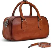 [HESHE] Leather Shoulder Bags for Women Satchel Handbags Zipper Crossbody Purse Top Handle Barrel Purse with Adjustable Strap
